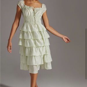 Anthropologie Current Air Mint Green Ruffled Tiered Day Dress | XL